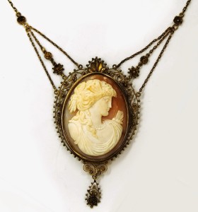 Antique Cameo Necklace Butterfly Winged Woman Goddess Psyche