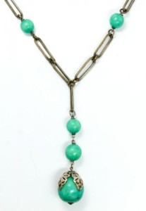 1920s Art Deco 14k Gold Jade Lavaliere Necklace