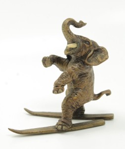 Austrian Cold Painted Bronze Elephant on Skis Figurine