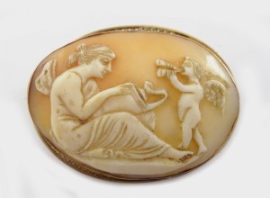 Antique Cameo Brooch Psyche & Cupid Butterfly Winged Woman Goddess God