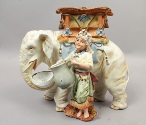 Orientalist Elephant & Girl Porcelain Smoking Stand